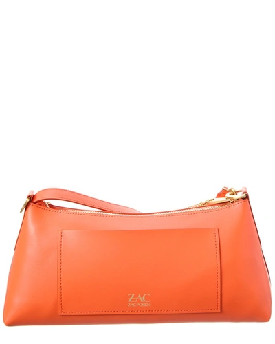 Shop Zac Posen Posen Zip-top Leather Shoulder Bag In Orange