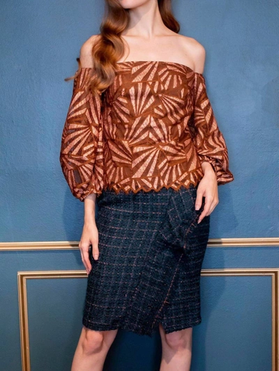 Eva Franco Copper Teal Tweed Pencil Skirt In Multi