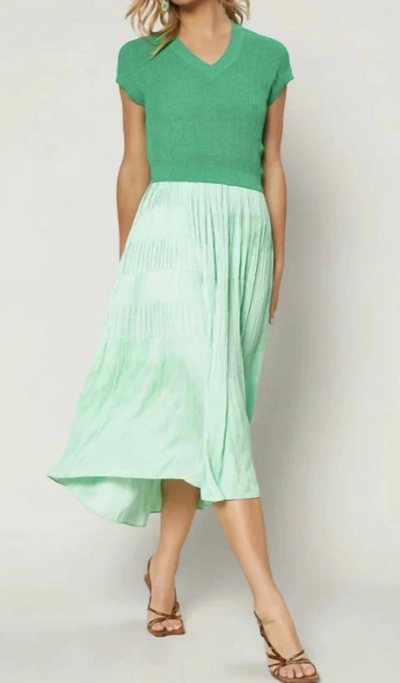 Shop Current Air Cami Dress Sweater Set W/ Pleats On Skirt In Green