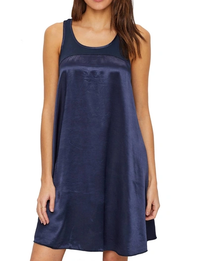 Shop Pj Harlow Lindsay Satin And Rib Nightgown In Navy In Blue