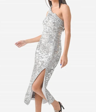 Shop Jonathan Simkhai Zay Sequin Draped Bustier Midi Dress In Silver