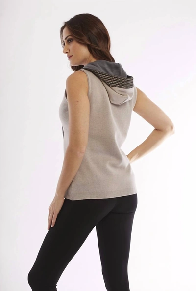 Angel Cross Stitch Hooded Vest In Stone/gray In Multi