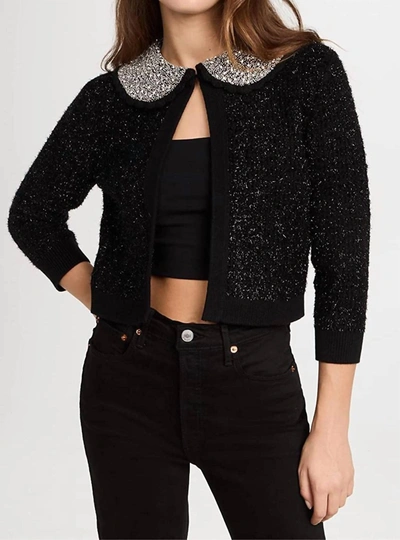 Alice And Olivia Akira Textured With Embellished Crystals Top Cardigan ...