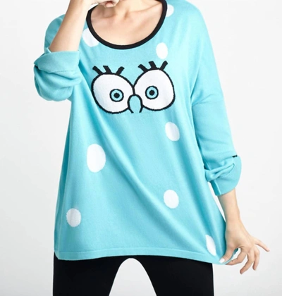 Angel Cartoon Graphic Sweater In Turquoise/white In Multi