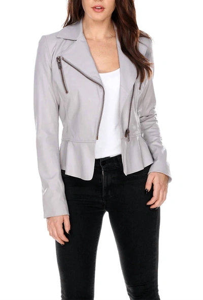 My Tribe Leather Perfecto With Ruffle Jacket In Mastic In Multi