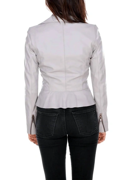 My Tribe Leather Perfecto With Ruffle Jacket In Mastic In Multi
