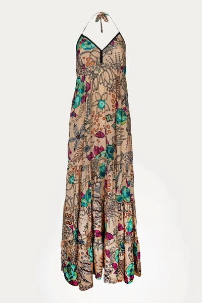 Shop Raga Sapana Tiered Floral-print Maxi Dress In Beige