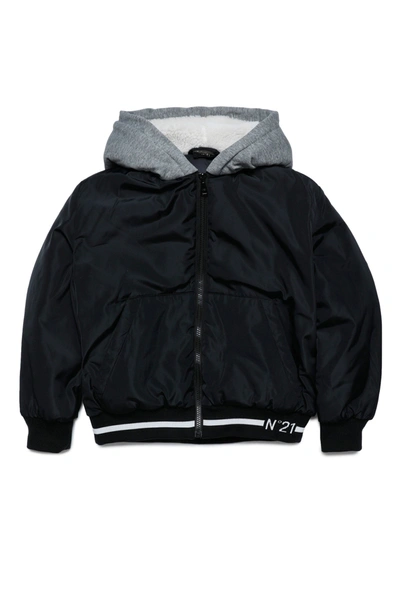Shop N°21 Hooded Jacket In Fleece In Black