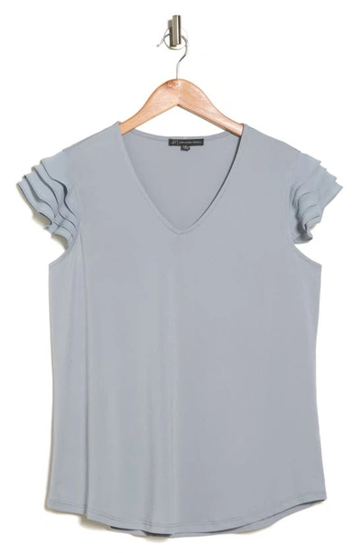 Shop Adrianna Papell V-neck Tiered Ruffle Sleeve Crepe Knit Top In Silver Mist
