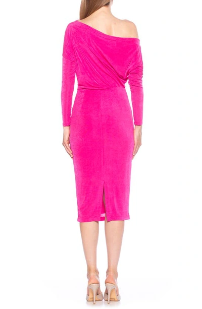 Shop Alexia Admor Leena One-shoulder Draped Midi Dress In Hot Pink