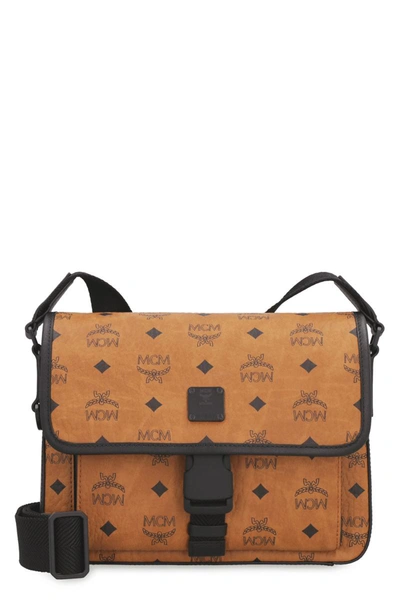 Shop Mcm Klassik Messenger Bag With Logo In Saddle Brown