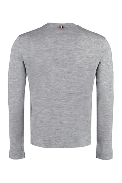 Shop Thom Browne Long Sleeve Wool T-shirt In Grey