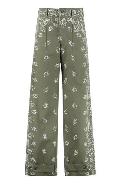 Shop Amiri Printed Cotton Trousers In Green