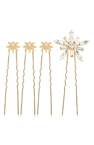 Brides And Hairpins Iro Set Of 4 Crystal Hair Pins In Gold