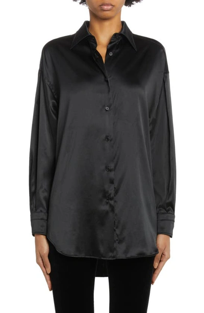 Tom Ford Fitted Stretch Silk Satin Shirt In Black