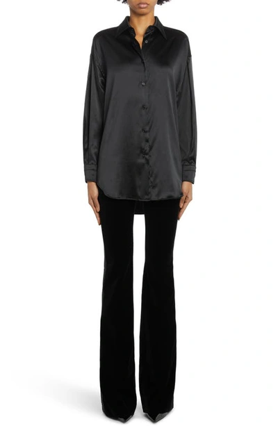 Shop Tom Ford Relaxed Fit Stretch Silk Satin Blouse In Black