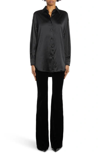 Tom Ford Fitted Stretch Silk Satin Shirt In Black