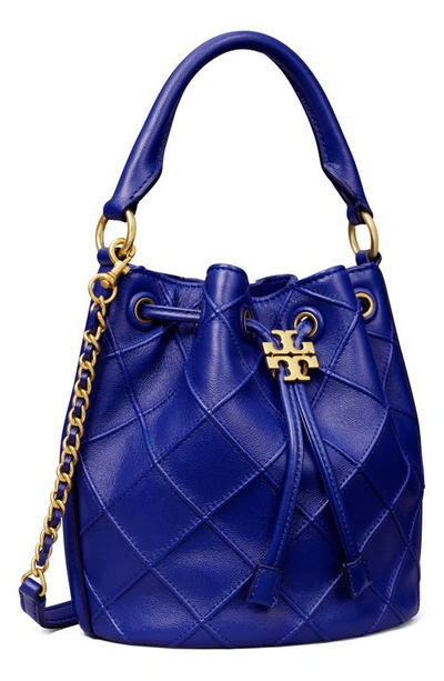 Shop Tory Burch Small Fleming Soft Leather Bucket Bag In Navy Day