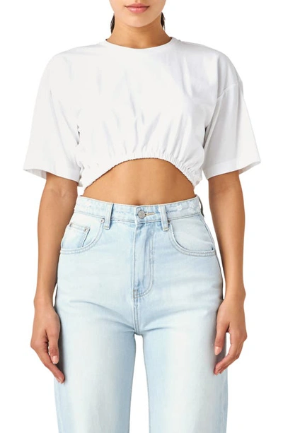 Shop Grey Lab Elastic Hem Cotton Crop T-shirt In White