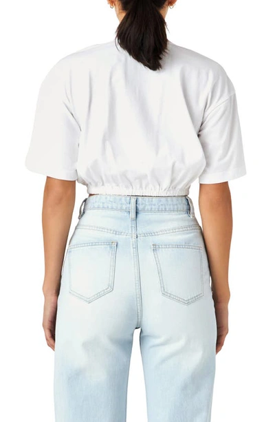 Shop Grey Lab Elastic Hem Cotton Crop T-shirt In White