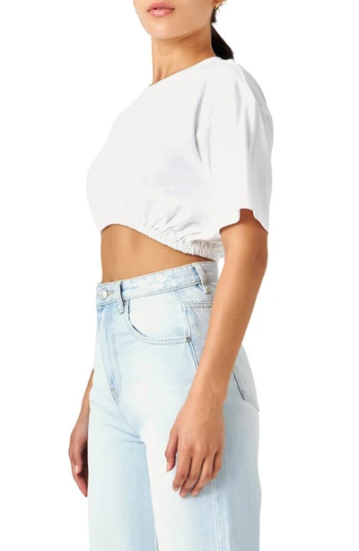 Shop Grey Lab Elastic Hem Cotton Crop T-shirt In White