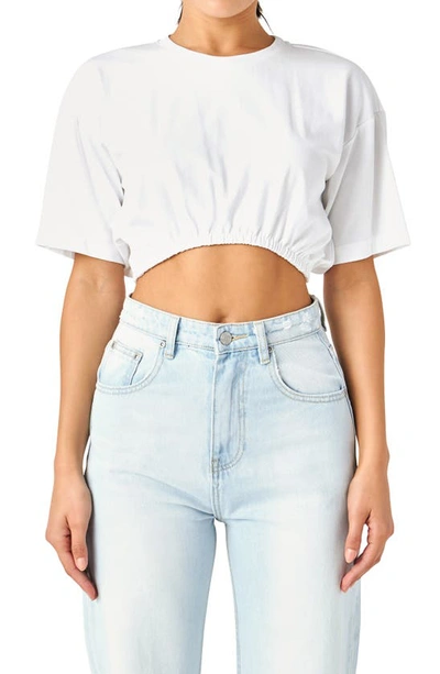 Shop Grey Lab Elastic Hem Cotton Crop T-shirt In White