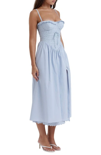 House OF CB Jaime Corset Fit & Flare Dress in Soft Blue at Nordstrom, Size X-Large A