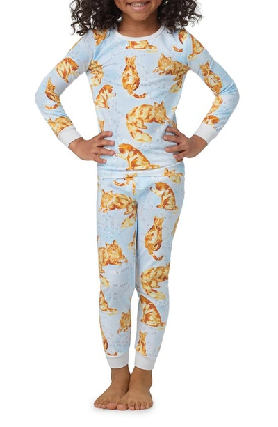 Shop Bedhead Pajamas Kids' Print Fitted Organic Cotton Jersey Two-piece Pajamas In Fancy Cat