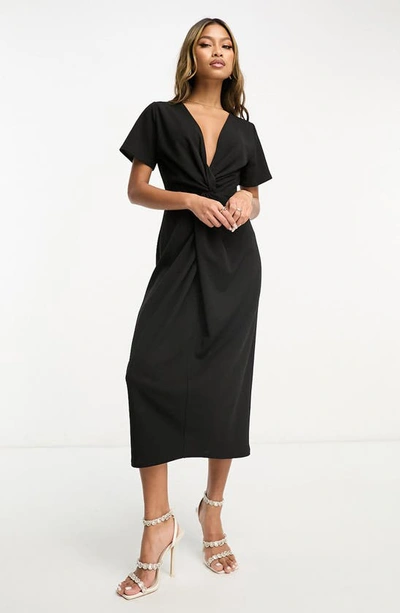 Shop Asos Design Twist Front Cotton Knit Dress In Black