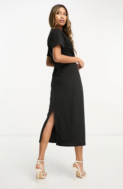 Shop Asos Design Twist Front Cotton Knit Dress In Black
