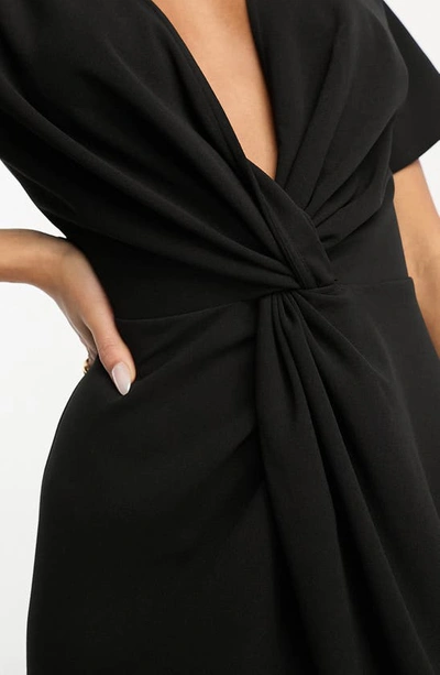 Shop Asos Design Twist Front Cotton Knit Dress In Black