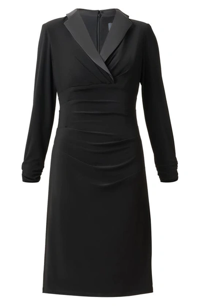 Shop Adrianna Papell Long Sleeve Jersey Satin Tuxedo Dress In Black