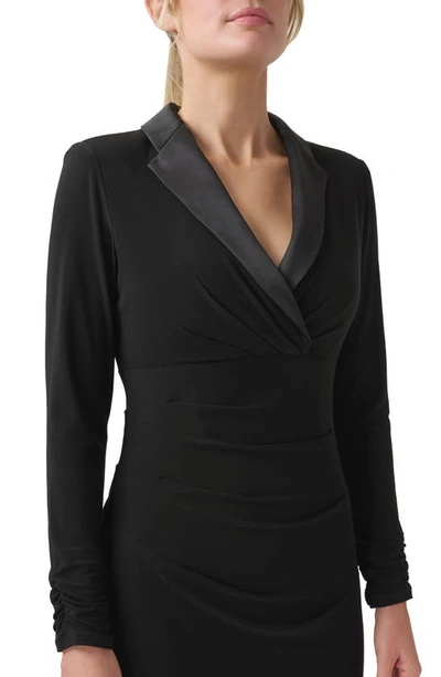 Shop Adrianna Papell Long Sleeve Jersey Satin Tuxedo Dress In Black