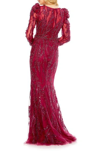 Shop Mac Duggal Sequin Long Sleeve Mermaid Gown In Berry