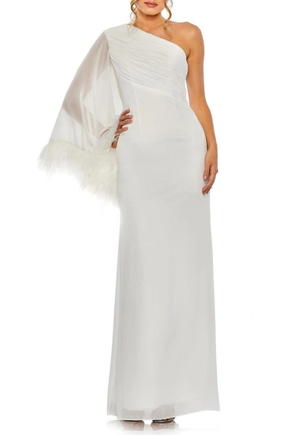 Shop Mac Duggal One-shoulder Feather Gown In White