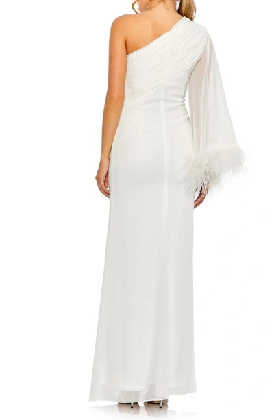 Shop Mac Duggal One-shoulder Feather Gown In White