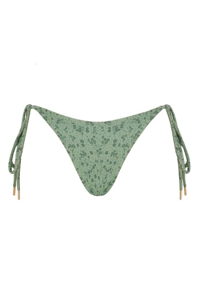 House Of Cb Tie Side Bikini Bottoms In Green Floral