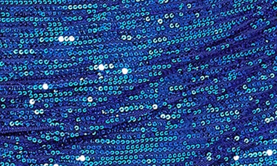 Shop Mac Duggal Sequin Cowl Neck Cascade Detail Minidress In Cobalt