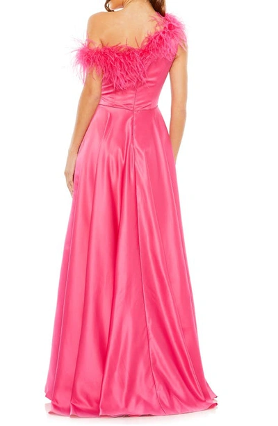 Shop Mac Duggal Feather Trim One-shoulder Gown In Hot Pink