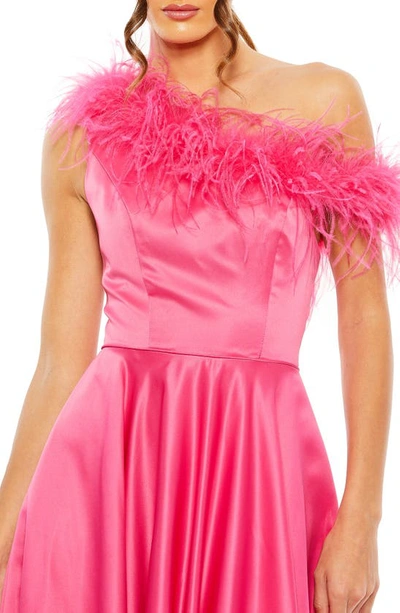 Shop Mac Duggal Feather Trim One-shoulder Gown In Hot Pink