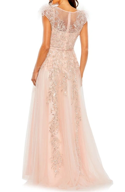 Shop Mac Duggal Sequin Lace Feather Gown In Blush