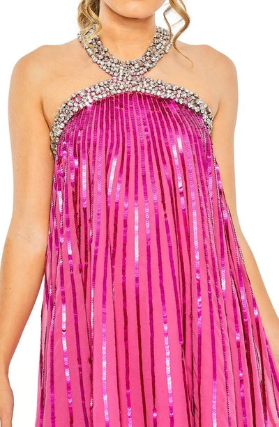 Shop Mac Duggal Embellished Halter Neck Trapeze Minidress In Hot Pink