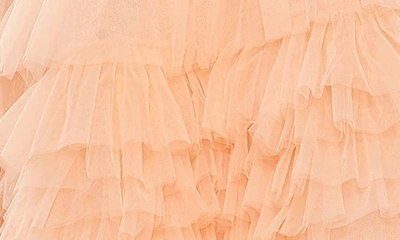 Shop Mac Duggal Strapless Tiered High-low Tulle Gown In Peach