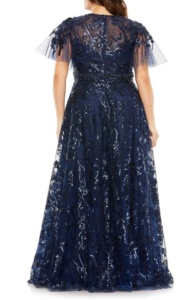 Shop Fabulouss By Mac Duggal Sequin Floral A-line Gown In Midnight