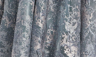 Shop Mac Duggal Embellished Long Bell Sleeve Ballgown In Grey Multi