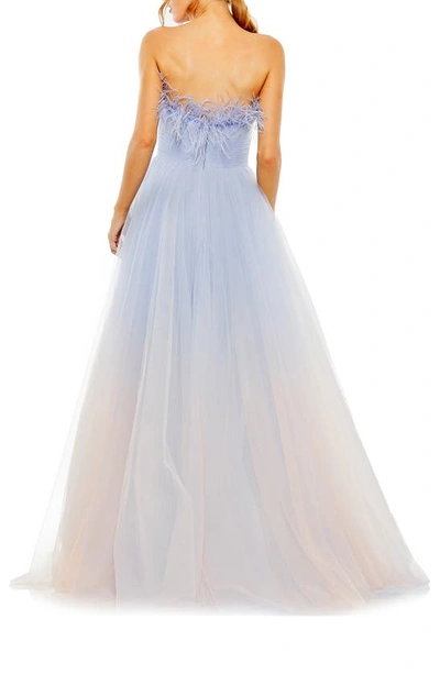Shop Mac Duggal Feather Detail Ombré Tulle Gown In Blue Ombre