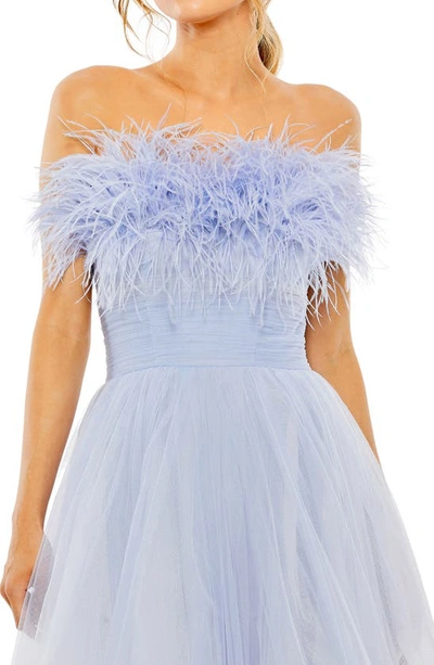 Shop Mac Duggal Feather Detail Ombré Tulle Gown In Blue Ombre