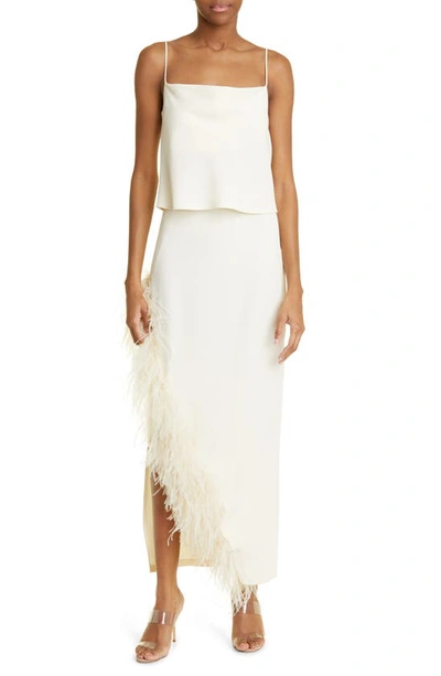 Shop Lapointe Feather Trim Asymmetric Stretch Crepe Skirt In Cream