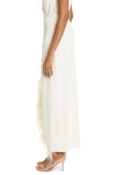 Shop Lapointe Feather Trim Asymmetric Stretch Crepe Skirt In Cream