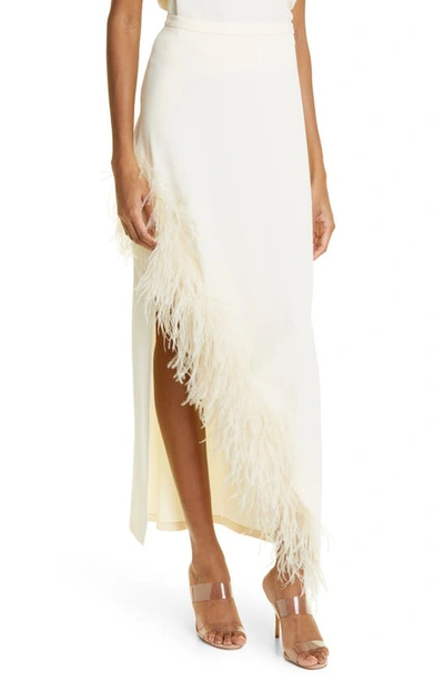 Shop Lapointe Feather Trim Asymmetric Stretch Crepe Skirt In Cream